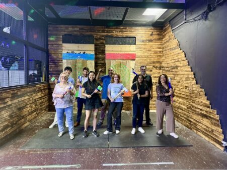 The EVAMAX team at an axe-throwing outing